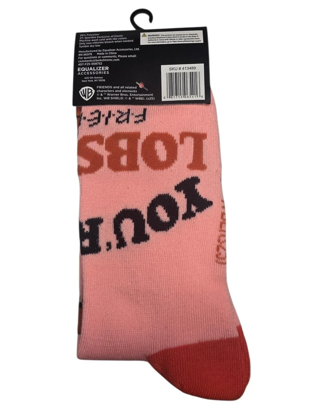 Friends Your My Lobster Unisex Crew Socks Salmon Pink Fits Shoe Sizes 9 - 13